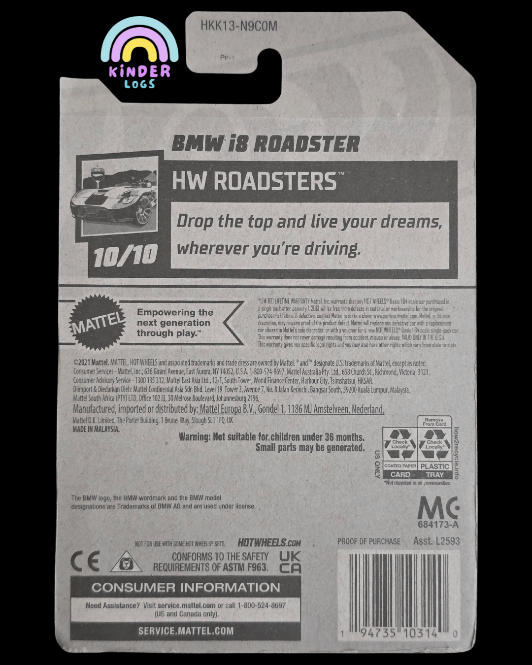 Hot Wheels BMW i8 Roadster - Black (Imported) - Kinder Logs