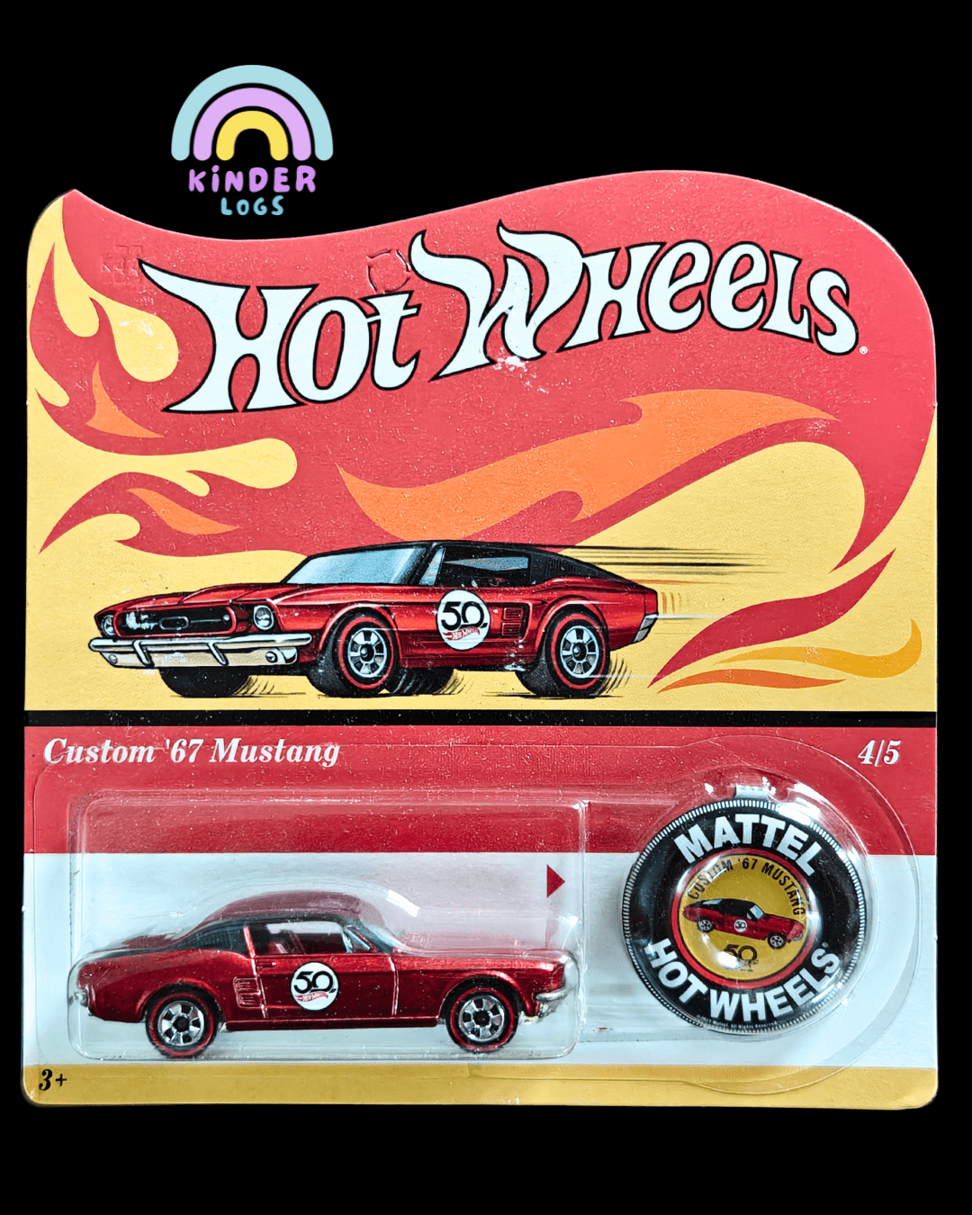 Hot Wheels Custom 1967 Ford Mustang - 50th Anniversary Special (Imported - 2017 Card) - Kinder Logs