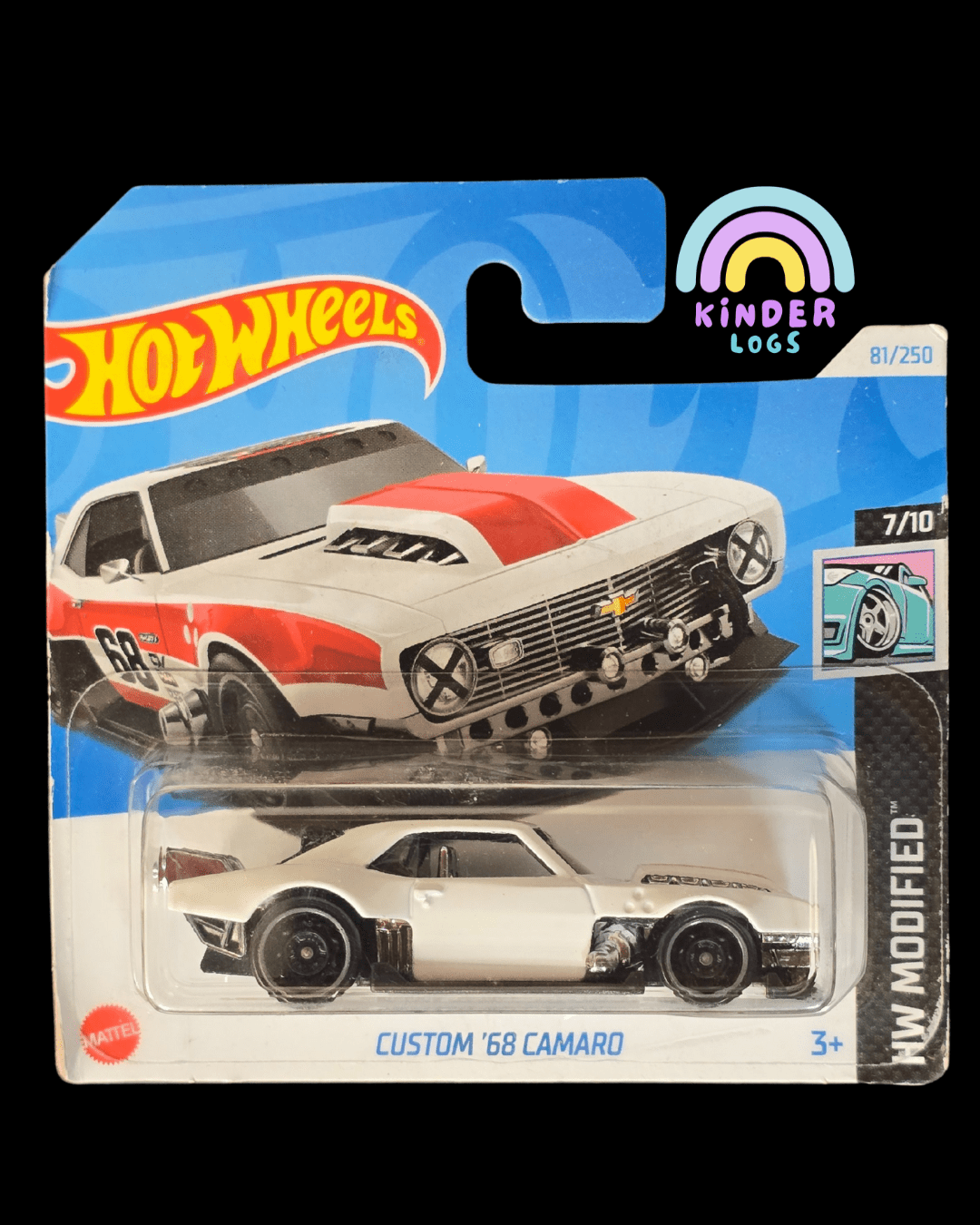 Hot Wheels Custom 1968 Chevrolet Camaro - White (Imported Short Card) - Kinder Logs