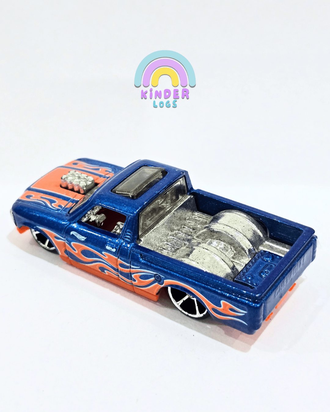 Hot Wheels Custom 1972 Chevy LUV - Blue With Orange Flames (Used Car) - Kinder Logs