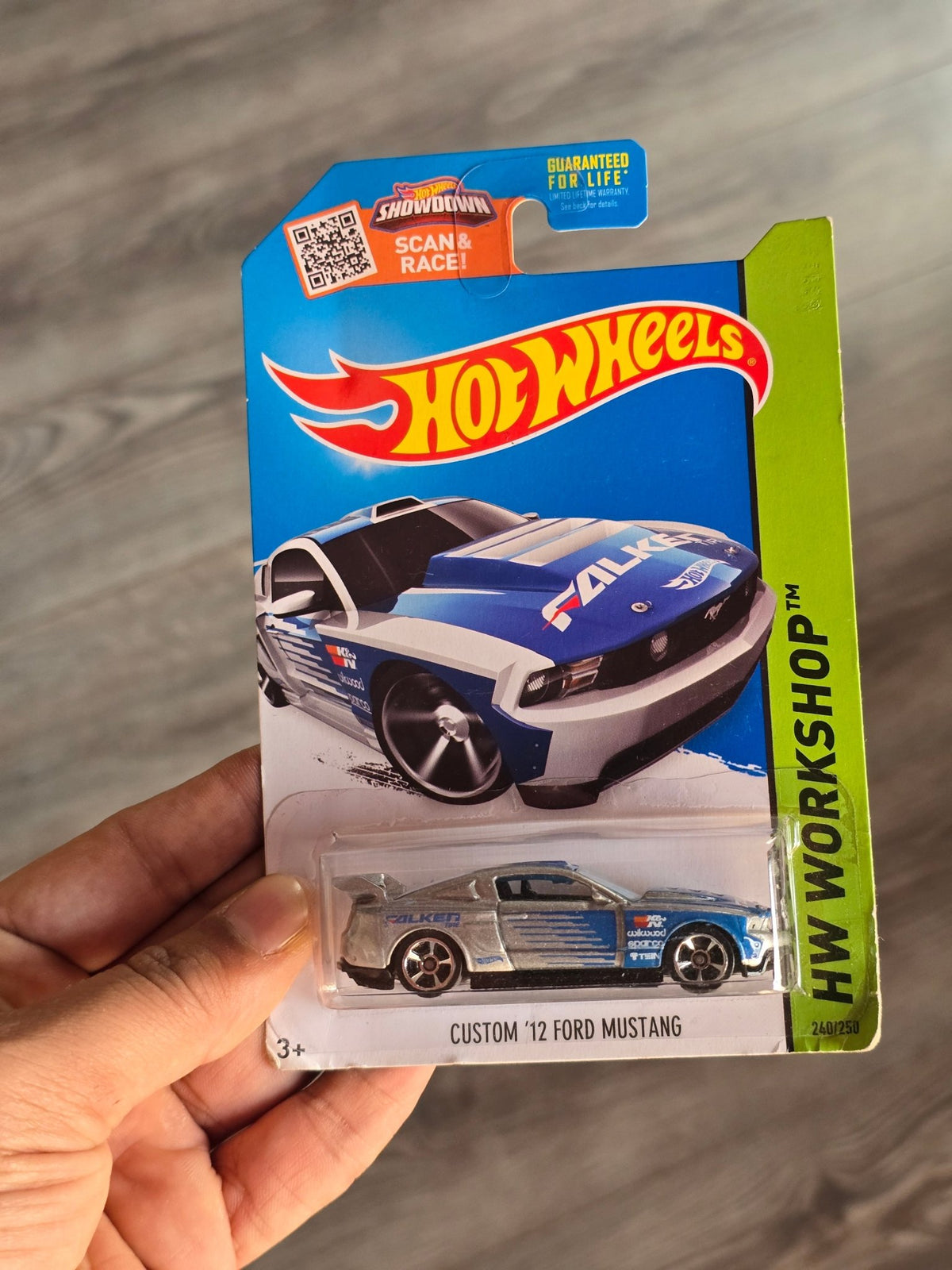 Hot Wheels Custom 2012 Ford Mustang Falken - Silver (2013 Imported) - Kinder Logs