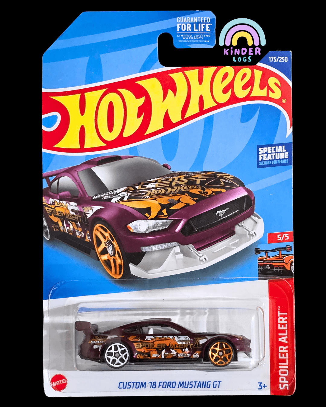 Hot Wheels Custom 2018 Ford Mustang GT - Spoiler Alert (Imported) - Kinder Logs