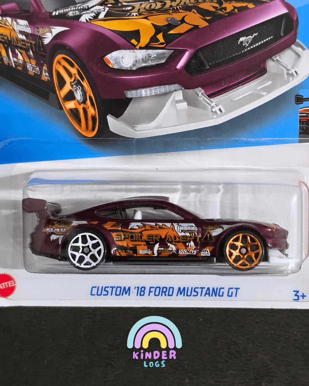 Hot Wheels Custom 2018 Ford Mustang GT - Spoiler Alert (Imported) - Kinder Logs
