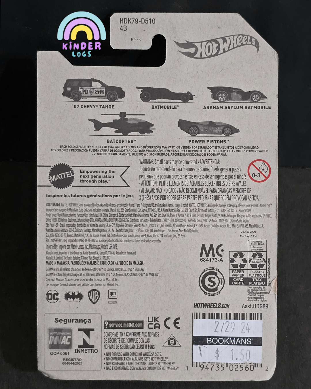 Hot Wheels DC Batmobile - Superman Batman Series (Imported) - Kinder Logs