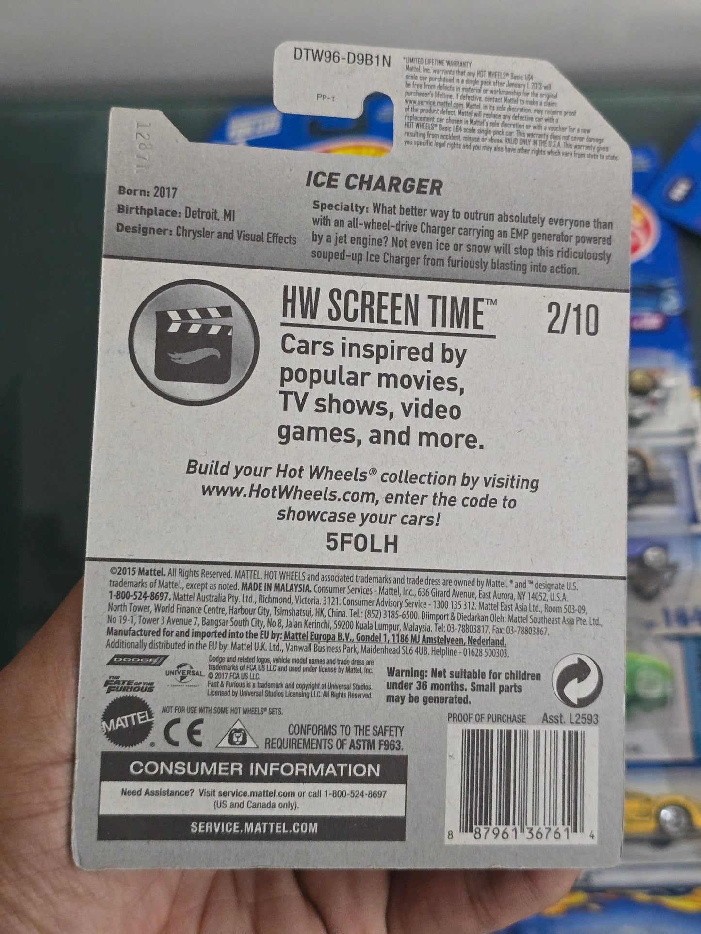 Hot Wheels Fast And Furious Ice Charger (Old Card) - Kinder Logs