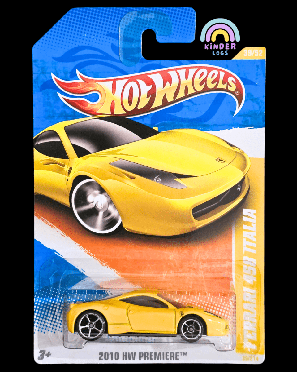 Hot Wheels Ferrari 458 Italia - Yellow (Imported) - Kinder Logs