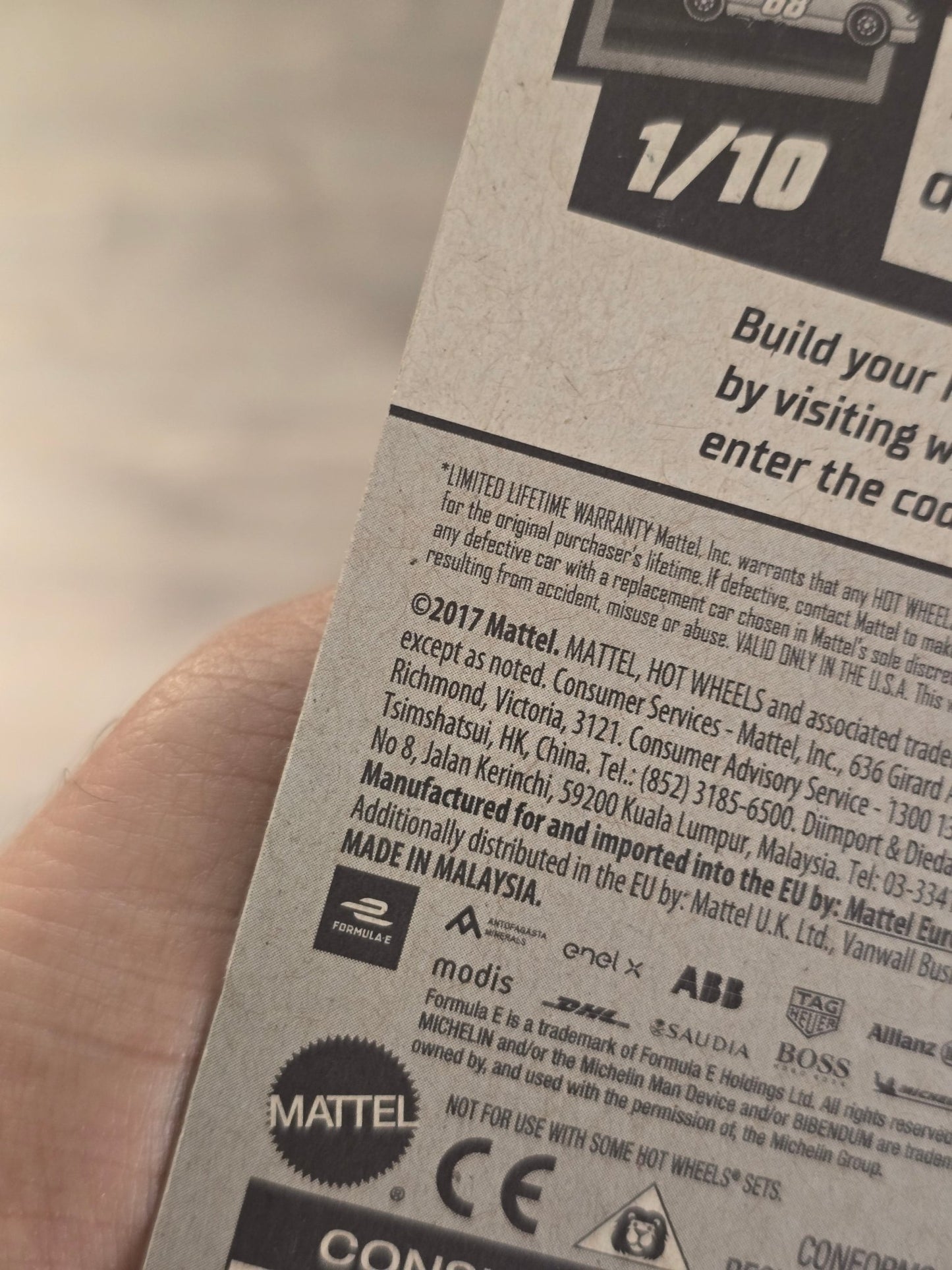 Hot Wheels Formula E Gen 2 Car - Black (2017 Imported) - Kinder Logs