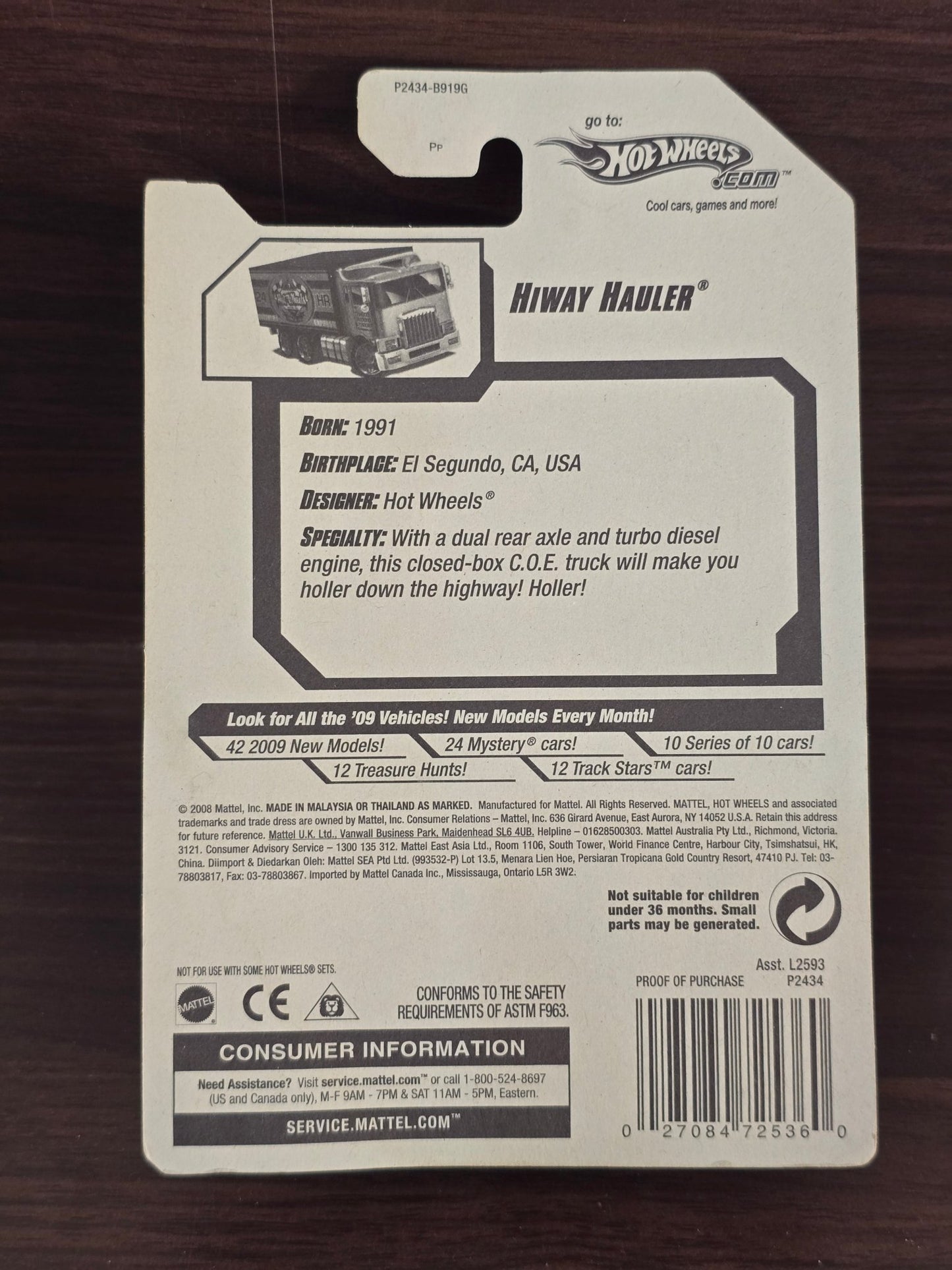 Hot Wheels Hiway Hauler - Blue (2008 Imported Card) - Kinder Logs