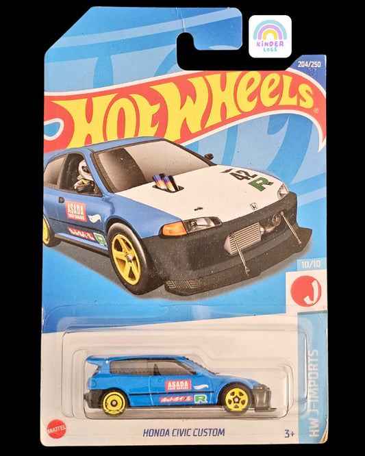 Hot Wheels Honda Civic Custom - Blue With Gold Wheels - Kinder Logs
