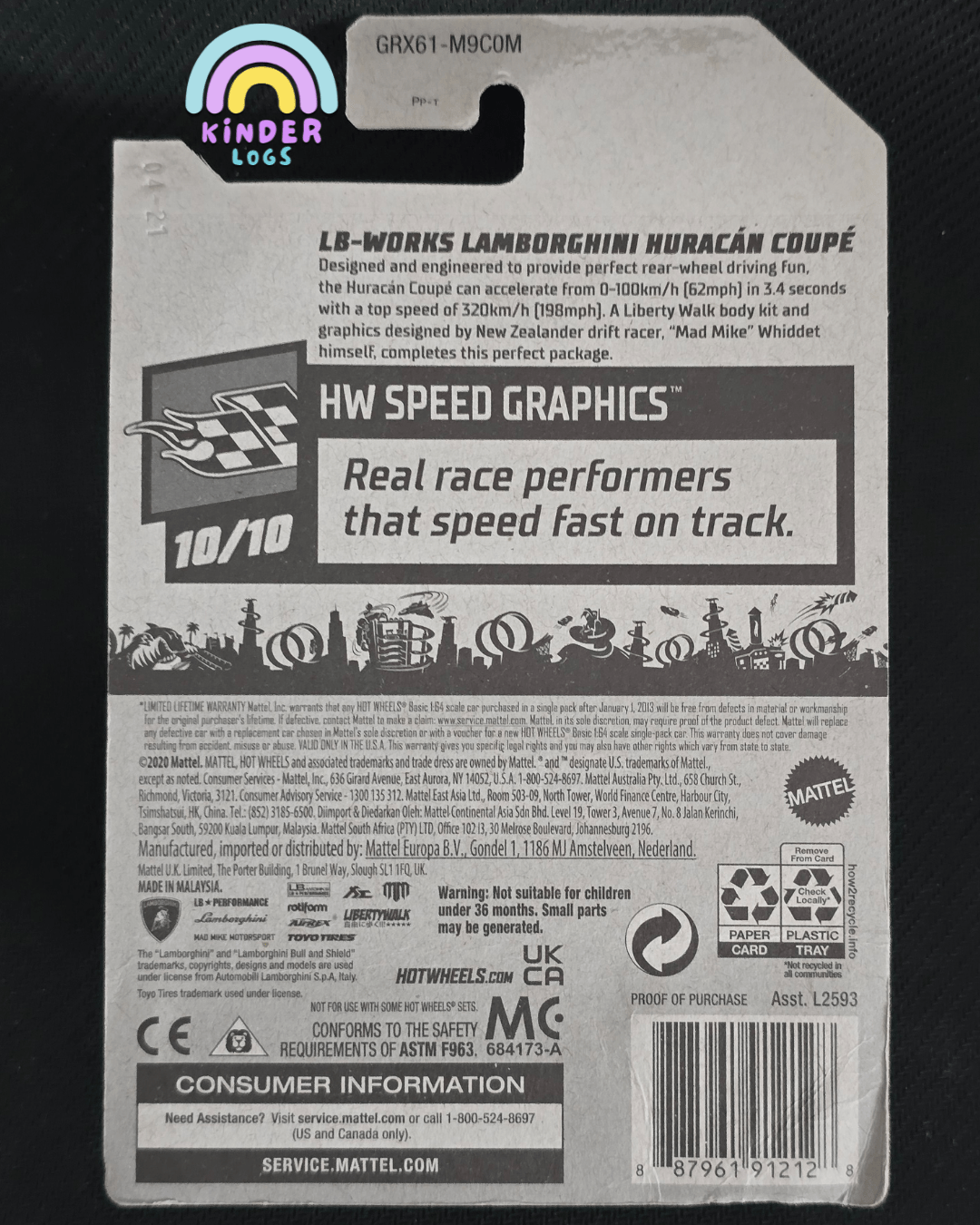 Hot Wheels LB Works Lamborghini Huracan Coupe (Liberty Walk) - Kinder Logs