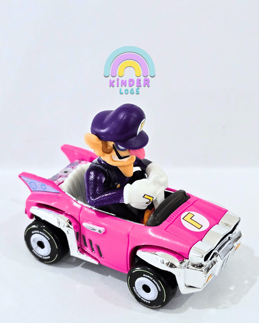 Hot Wheels Mario Kart - Badwagon - WALUIGI Car (Uncarded) - Kinder Logs