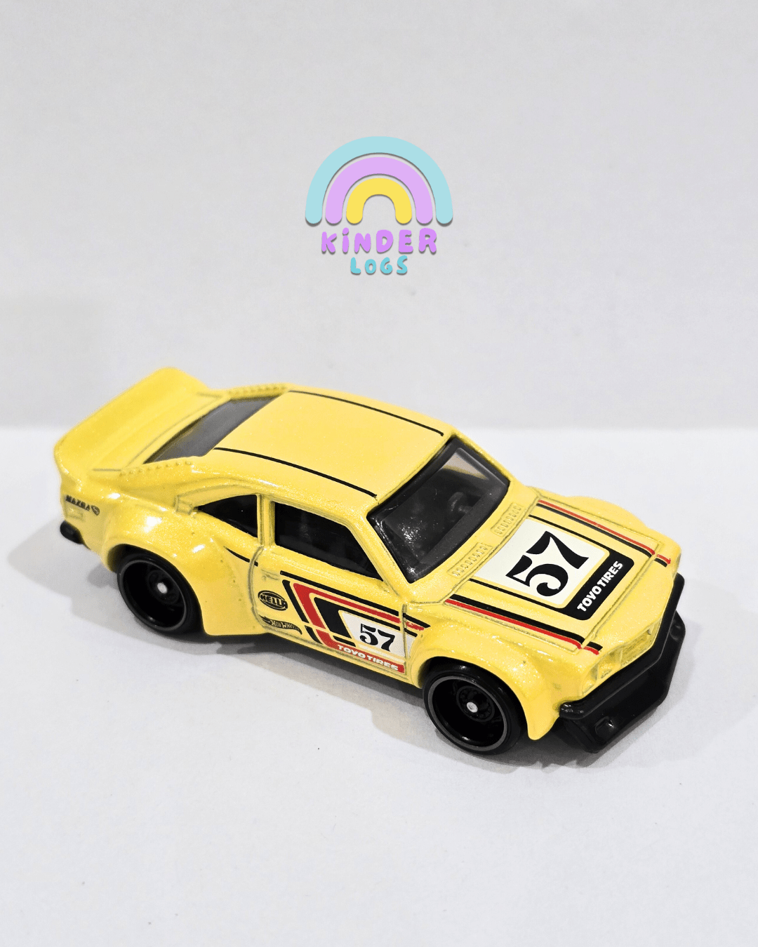 Hot Wheels Mazda RX - 3 - Yellow (Uncarded - New) - Kinder Logs