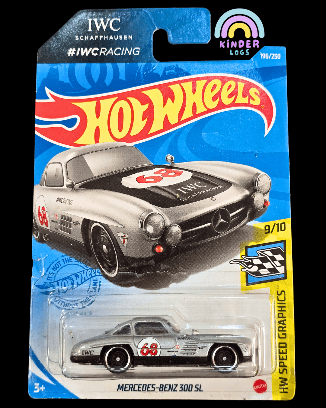 Hot Wheels Mercedes - Benz 300 SL IWC Racing - Silver (Imported - Creased Card) - Kinder Logs
