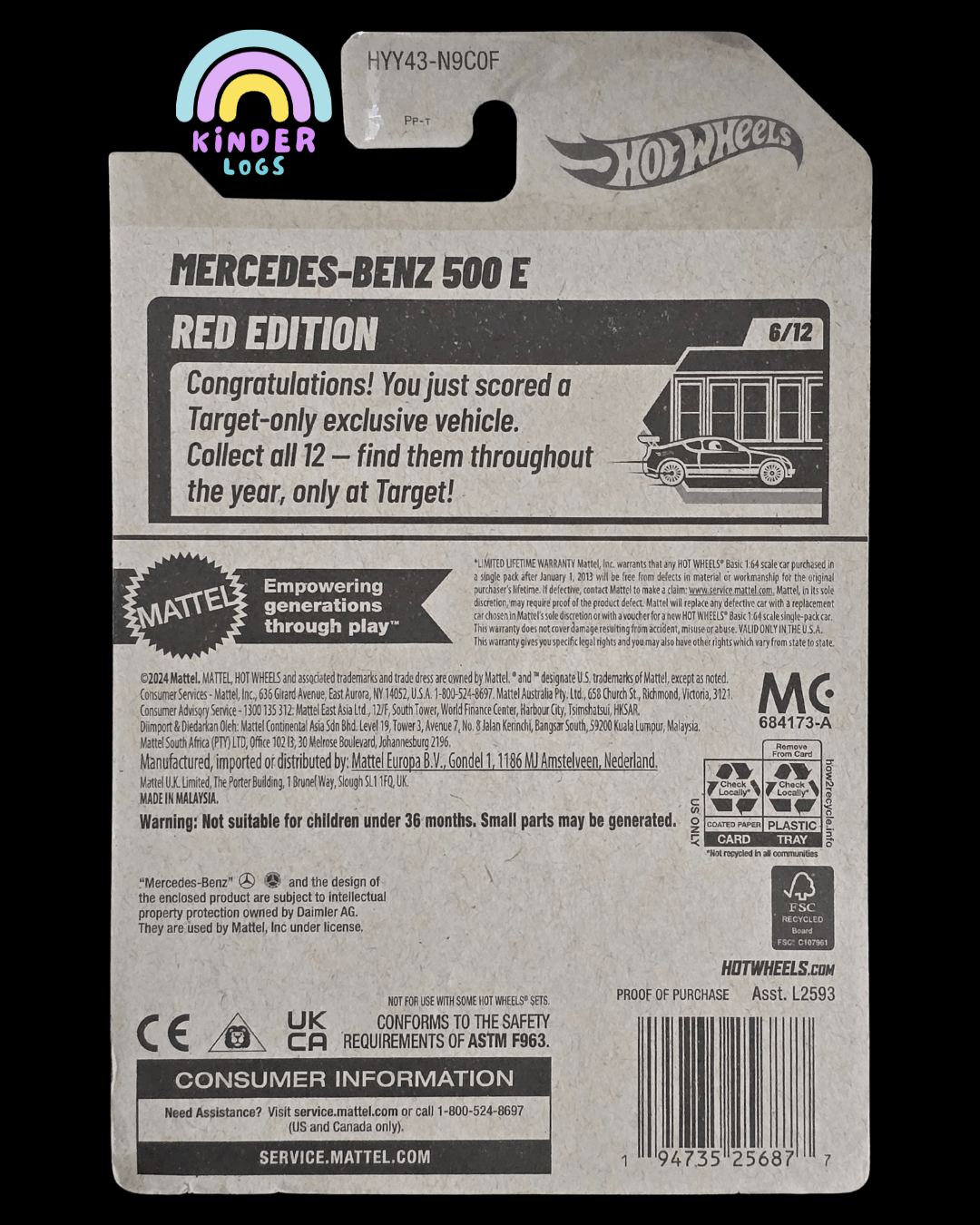 Hot Wheels Mercedes - Benz 500 E Red Edition (Imported) - Kinder Logs