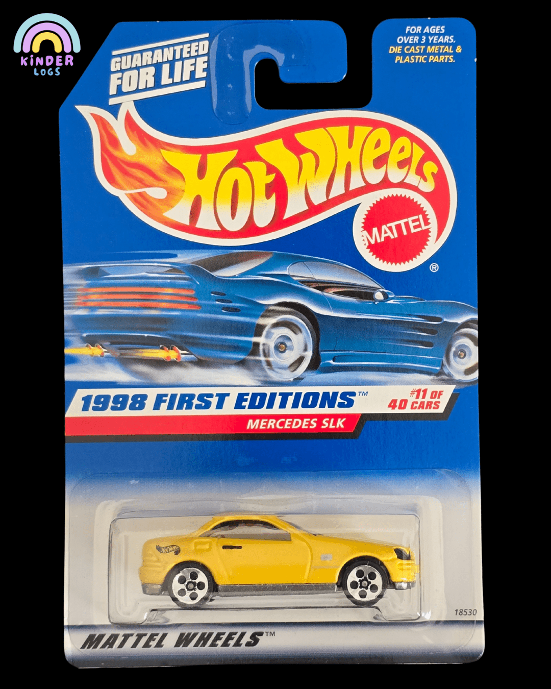 Hot Wheels Mercedes SLK (Yellow) - 1998 First Editions - Kinder Logs