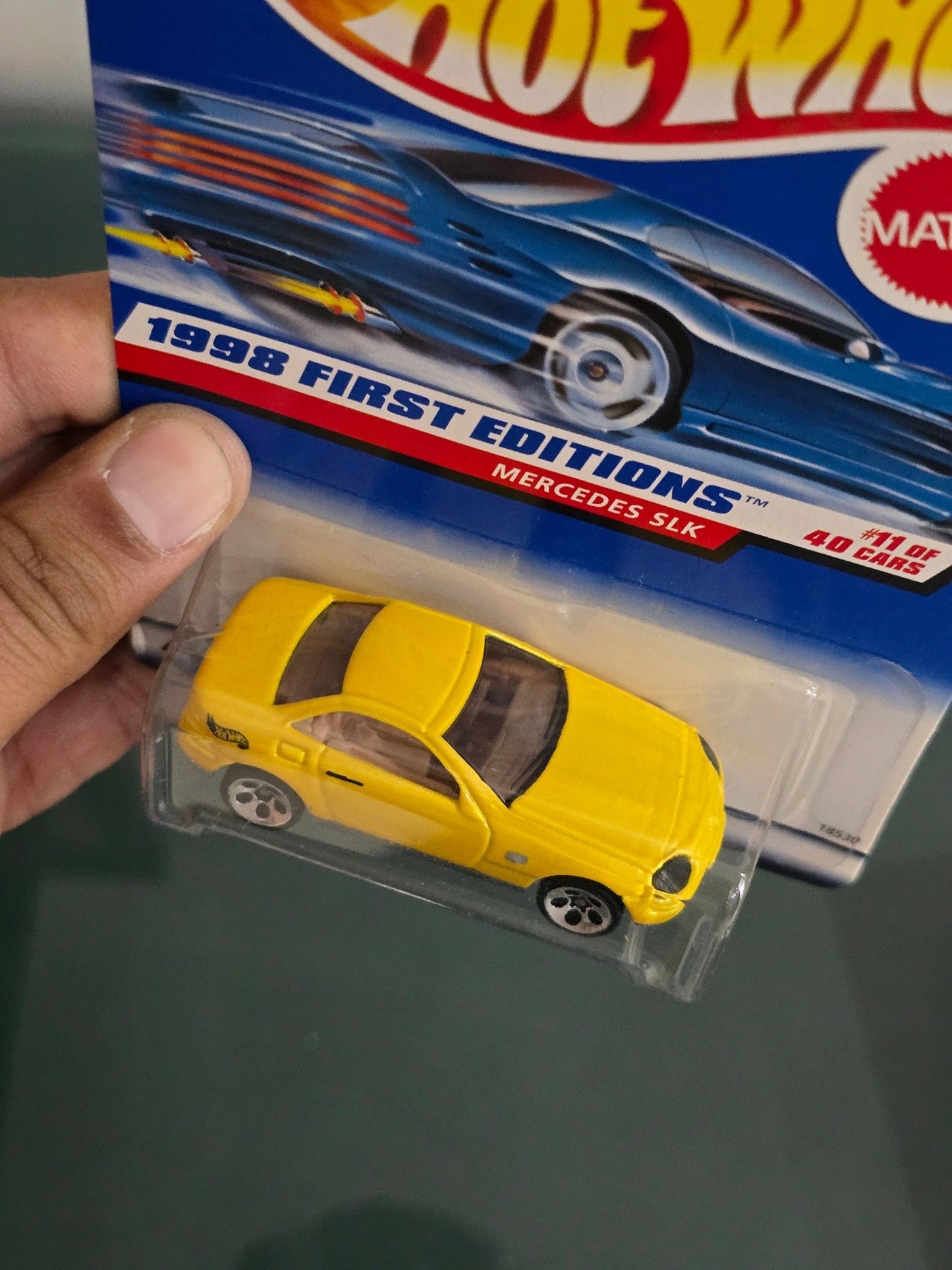 Hot Wheels Mercedes SLK (Yellow) - 1998 First Editions - Kinder Logs