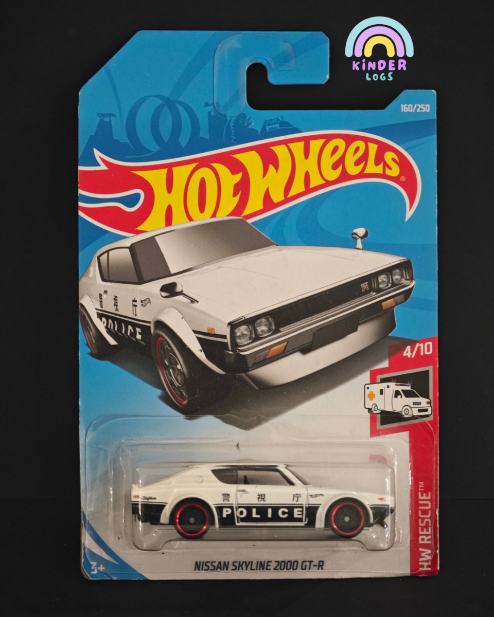 Hot Wheels Nissan Skyline 2000 GTR Police Car (White) - Kinder Logs