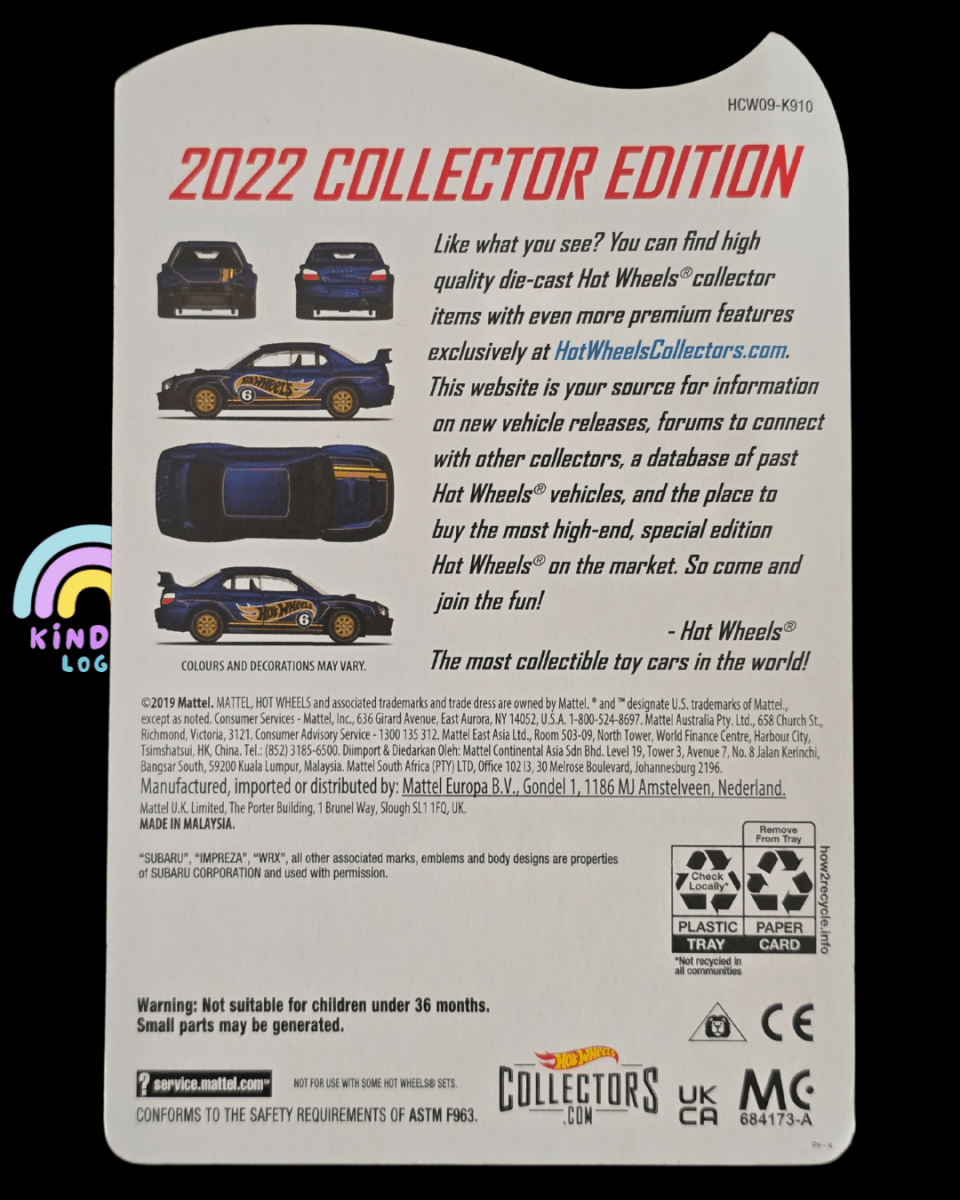 Hot Wheels Subaru Impreza WRX - 2022 Collector Edition - Kinder Logs