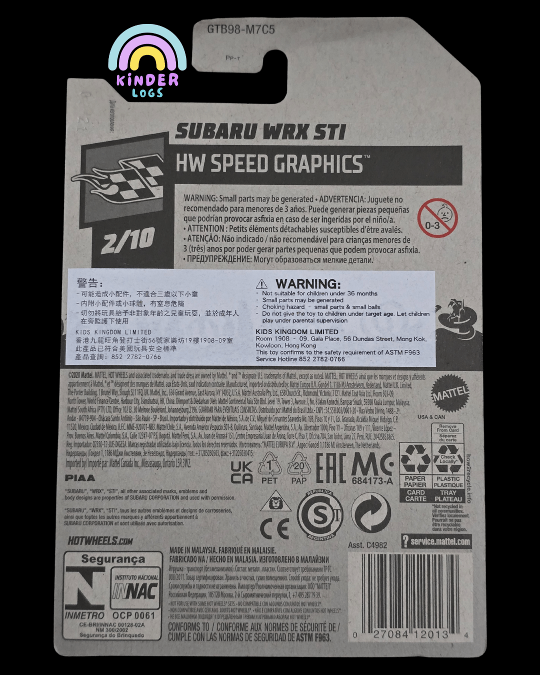 Hot Wheels Subaru WRX STI - Speed Graphics (Imported) - Kinder Logs