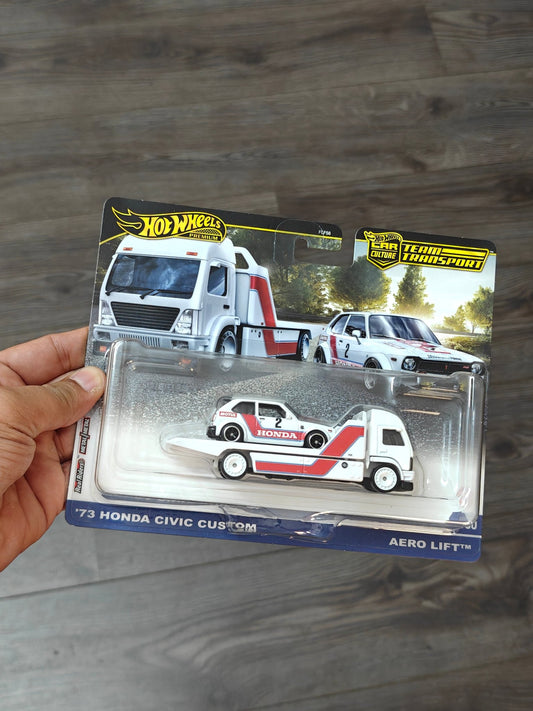 Hot Wheels Team Transport Aero Lift and 1973 Honda Civic Custom (Imported) - Kinder Logs