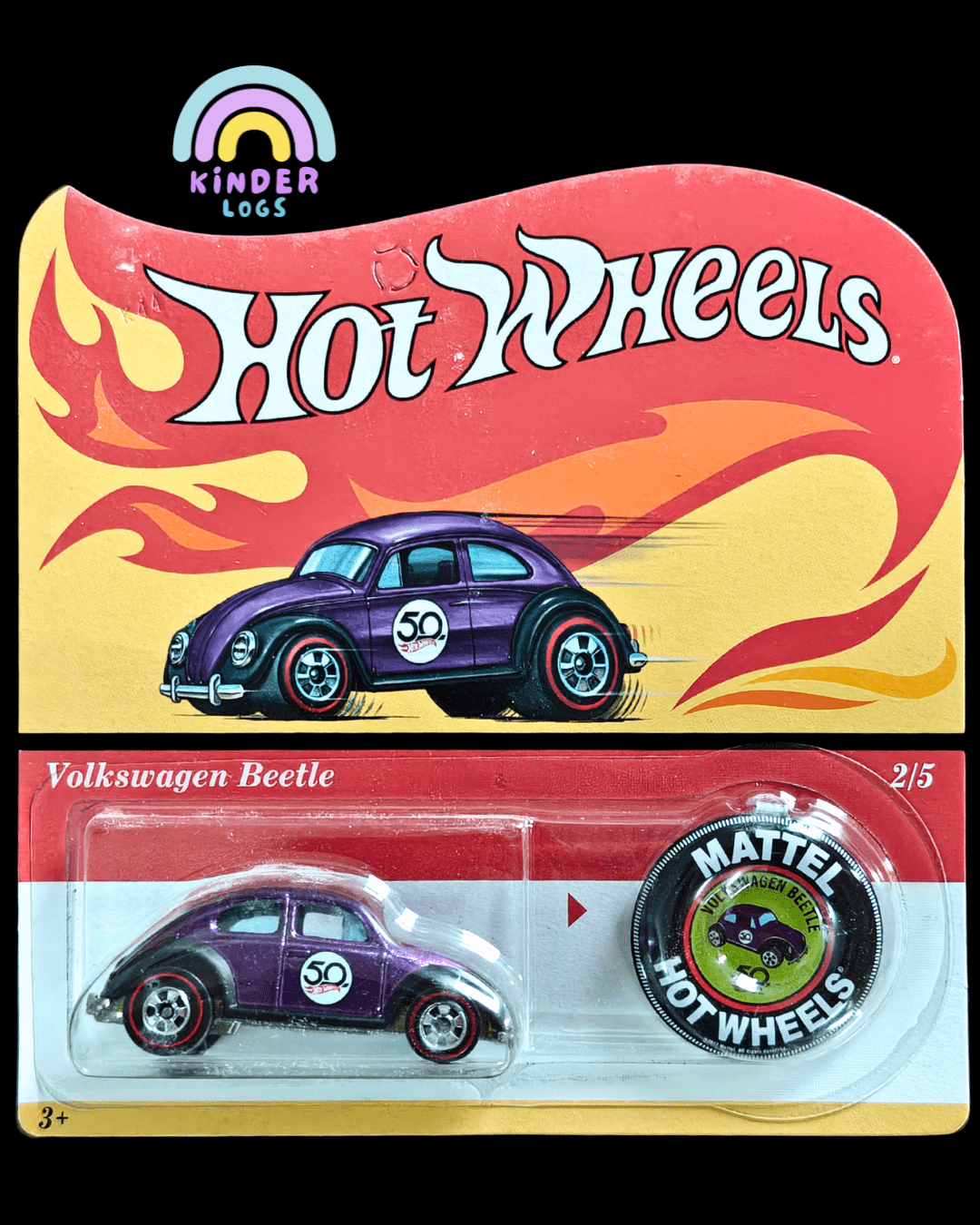Hot Wheels Volkswagen Beetle - 50th Anniversary Special (Imported - 2017 Card) - Kinder Logs