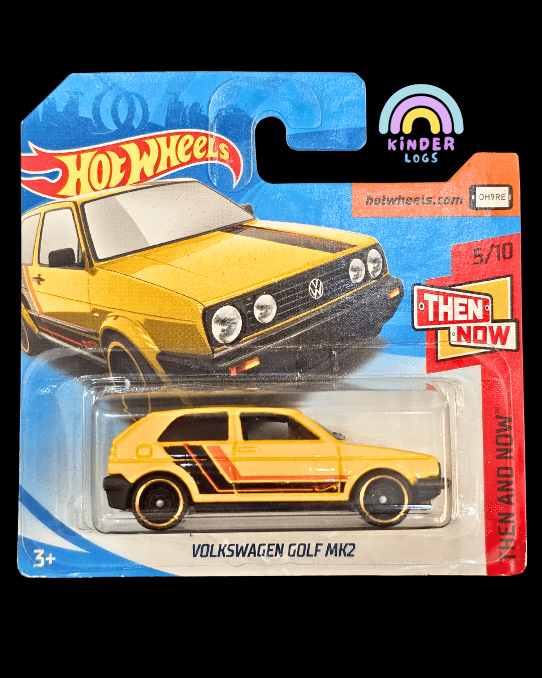 Hot Wheels Volkswagen Golf MK2 - Yellow (2017 Imported Card) - Kinder Logs