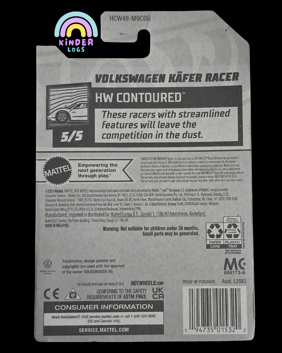 Hot Wheels Volkswagen Kafer Racer - HW Contoured (Imported) - Kinder Logs