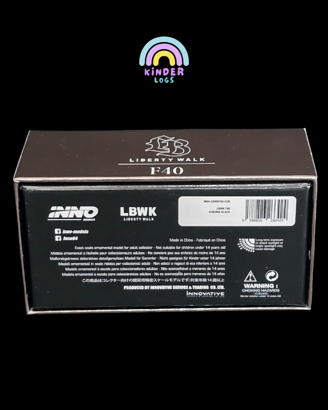 Inno64 LBWK Ferrari F40 Chrome Black Edition - Kinder Logs