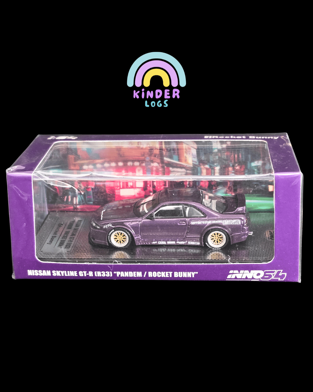 Inno64 Nissan Skyline GT - R (R33) "Pandem/Rocket Bunny" (Purple) - Kinder Logs
