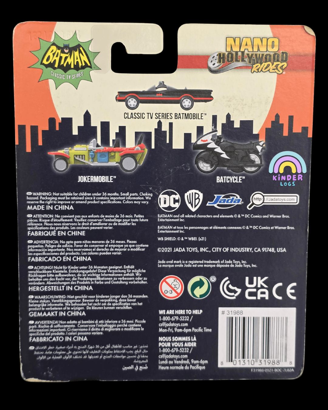 Jada Batman Nano Rides - Batmobile, Batcycle, Jokermobile (1:87 Scale) - Kinder Logs