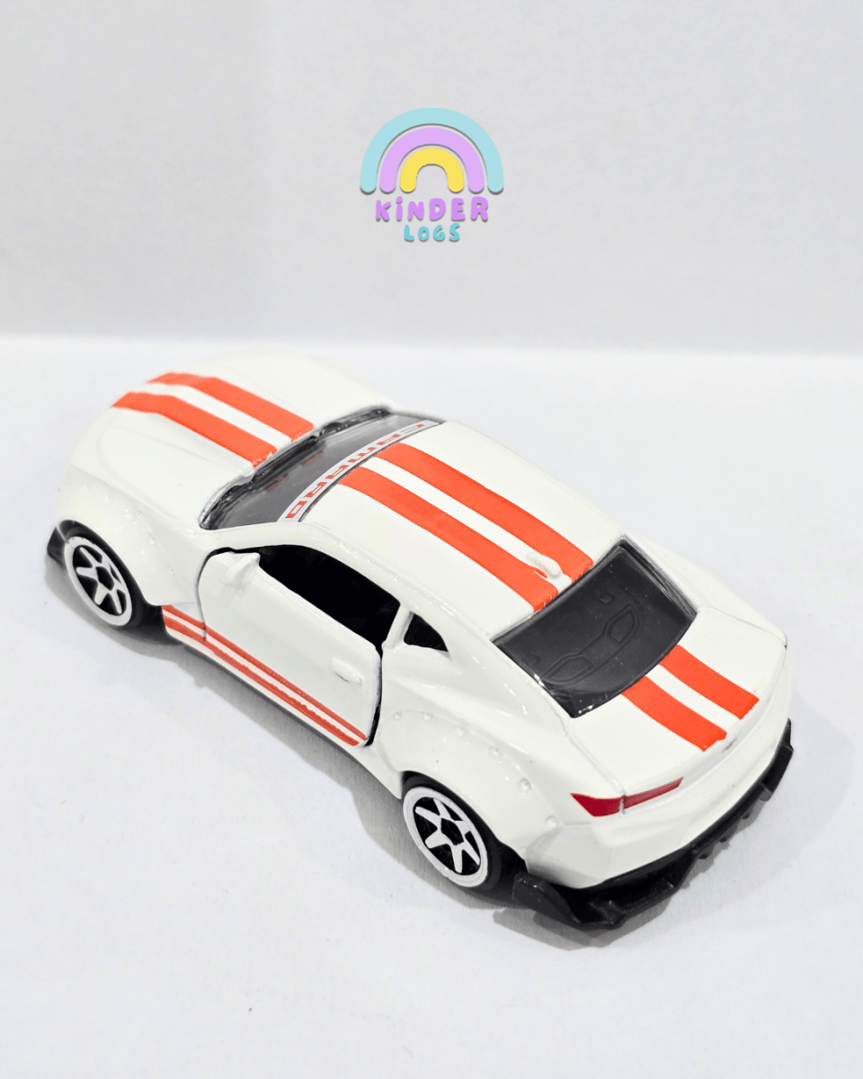 Majorette Chevrolet Camaro - White With Orange Stripes (Uncarded) - Kinder Logs