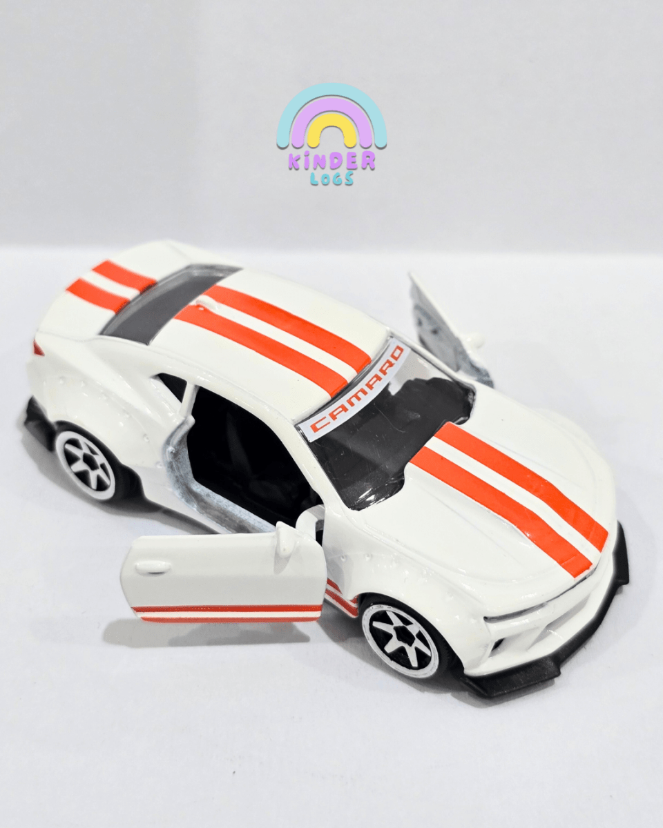 Majorette Chevrolet Camaro - White With Orange Stripes (Uncarded) - Kinder Logs