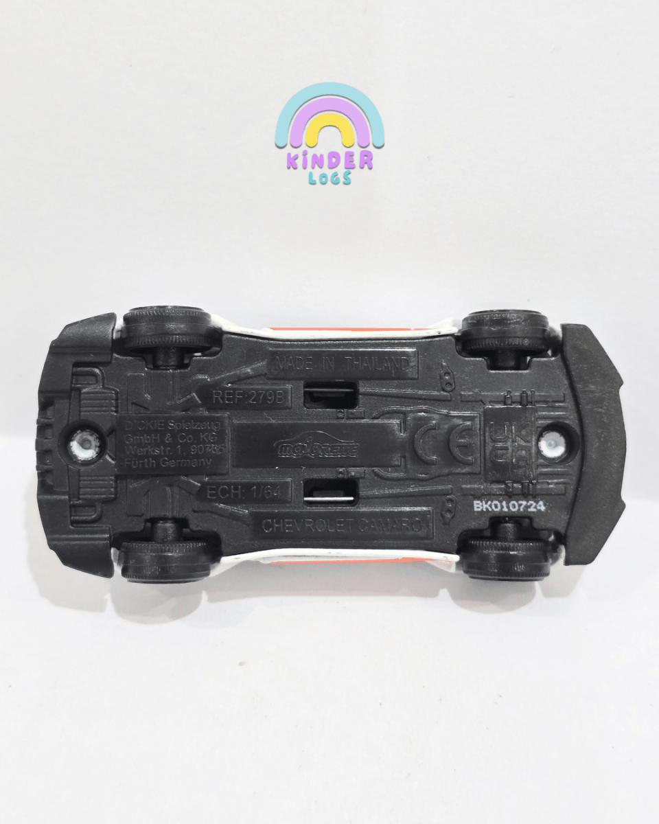 Majorette Chevrolet Camaro - White With Orange Stripes (Uncarded) - Kinder Logs