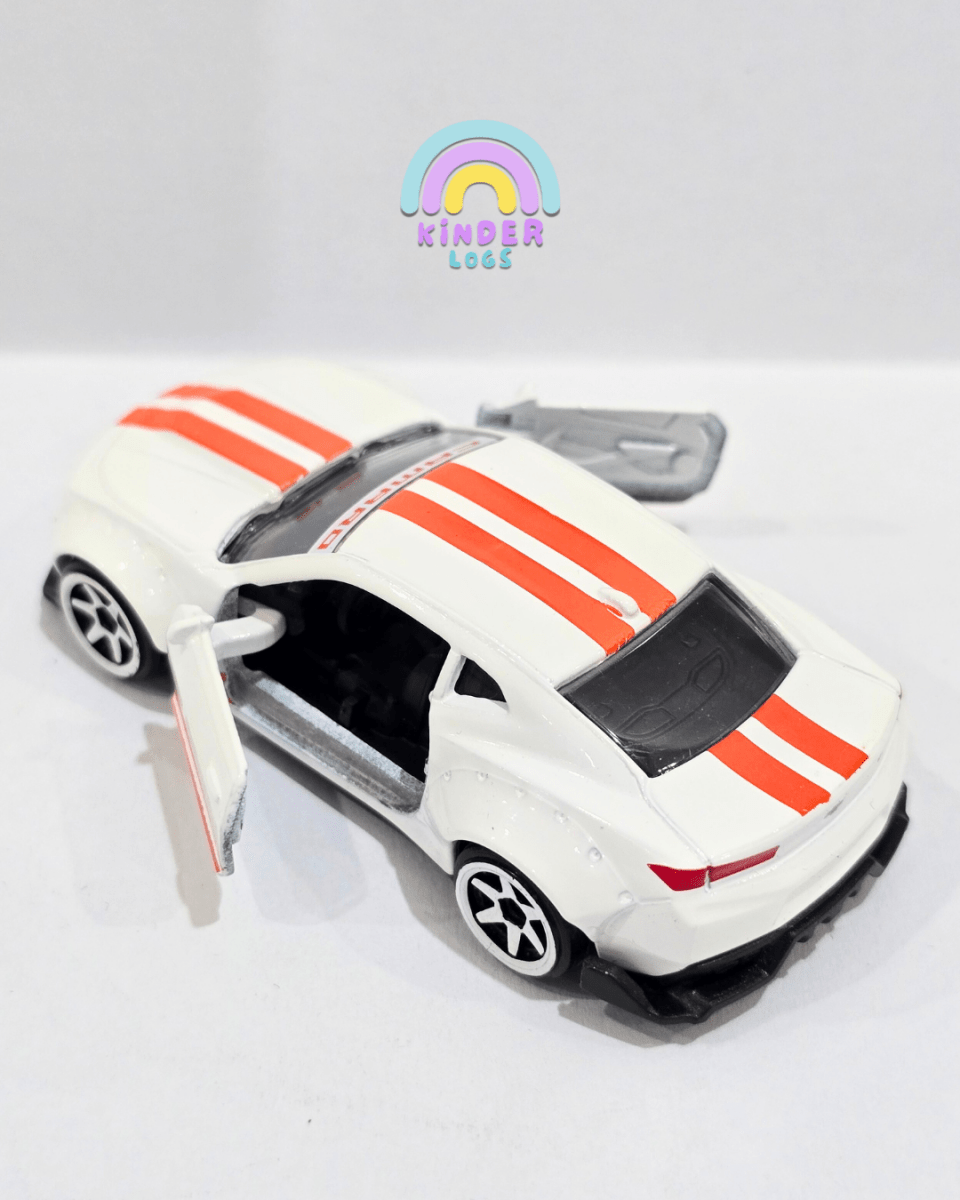 Majorette Chevrolet Camaro - White With Orange Stripes (Uncarded) - Kinder Logs