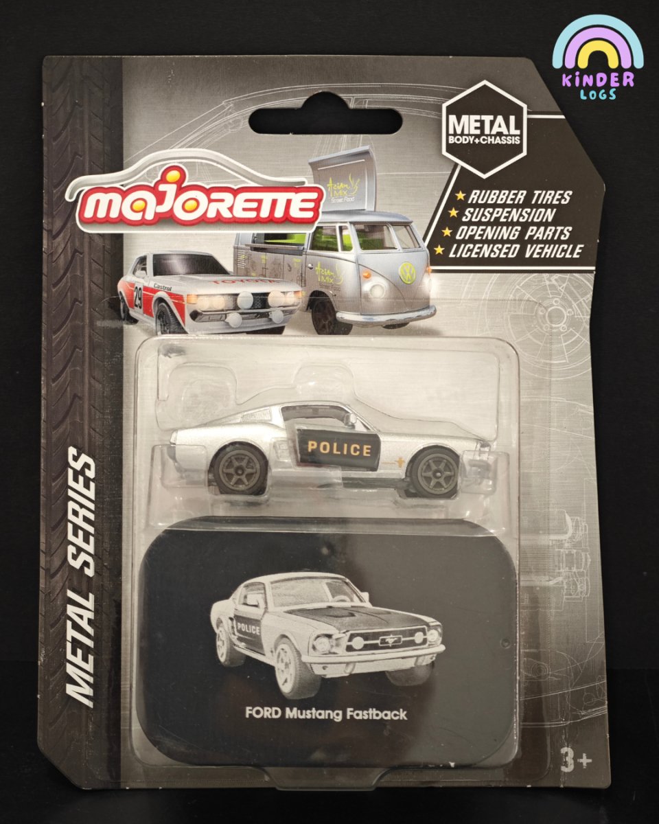 Majorette Ford Mustang Fastback Police Car With Metal Storage Box - Kinder Logs