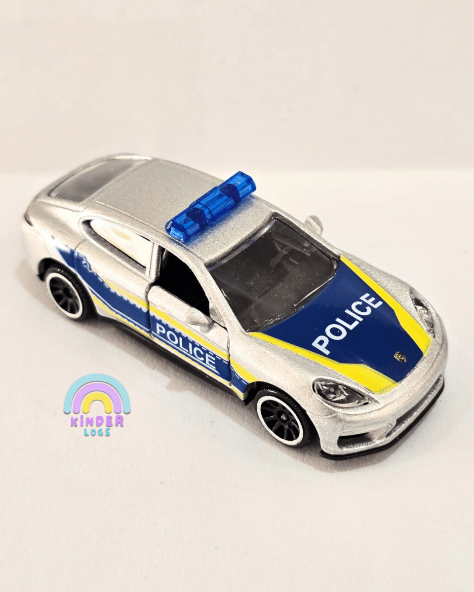 Majorette Porsche Panamera Police Car - Silver (Uncarded) - Kinder Logs
