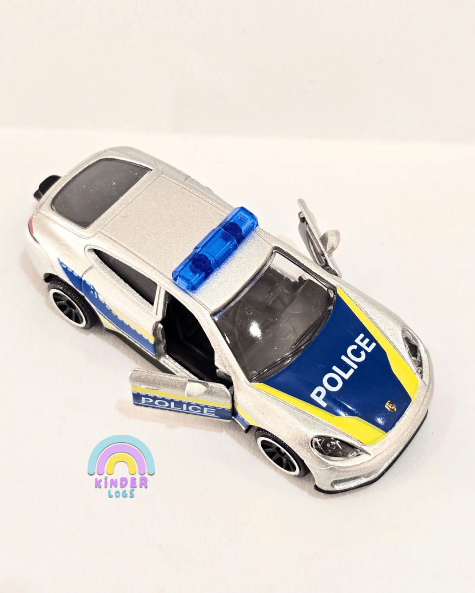 Majorette Porsche Panamera Police Car - Silver (Uncarded) - Kinder Logs