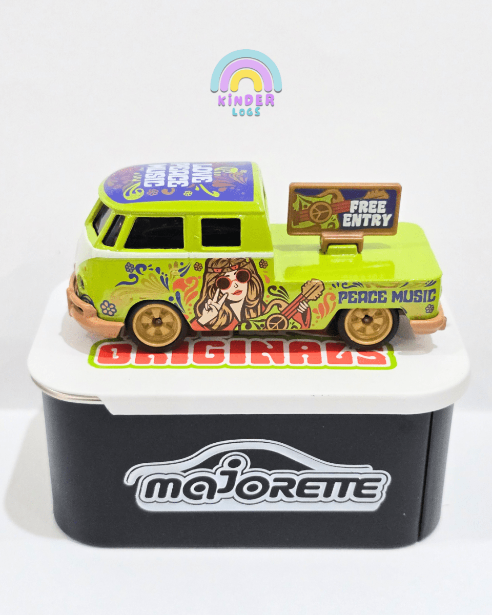 Majorette Volkswagen T1 Bus - 'Love Peace Music' - With Metal Box (Uncarded) - Kinder Logs