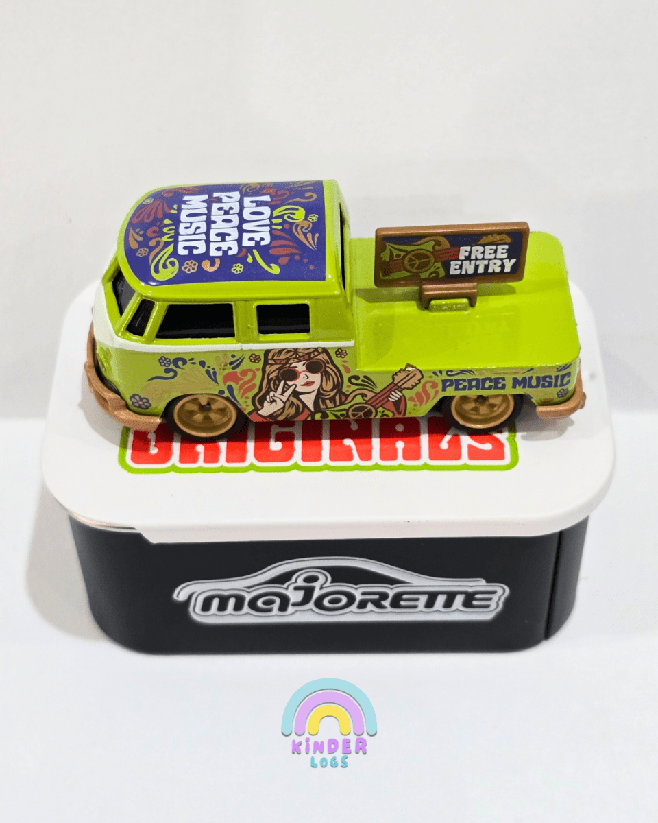 Majorette Volkswagen T1 Bus - 'Love Peace Music' - With Metal Box (Uncarded) - Kinder Logs