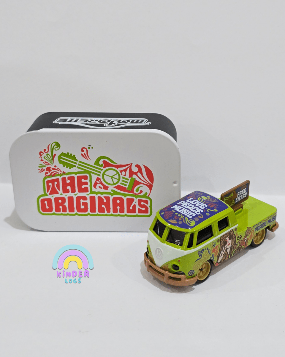 Majorette Volkswagen T1 Bus - 'Love Peace Music' - With Metal Box (Uncarded) - Kinder Logs
