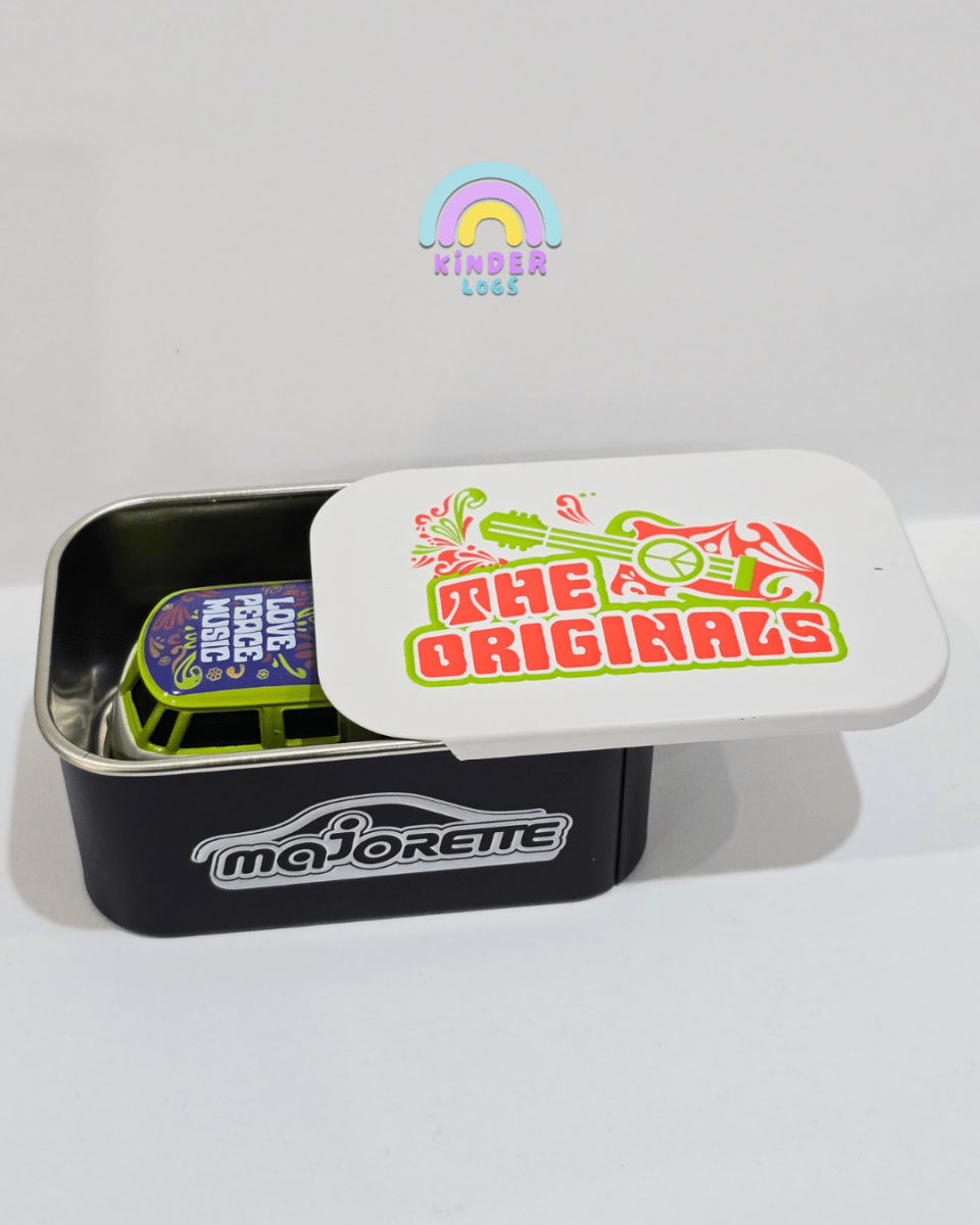 Majorette Volkswagen T1 Bus - 'Love Peace Music' - With Metal Box (Uncarded) - Kinder Logs