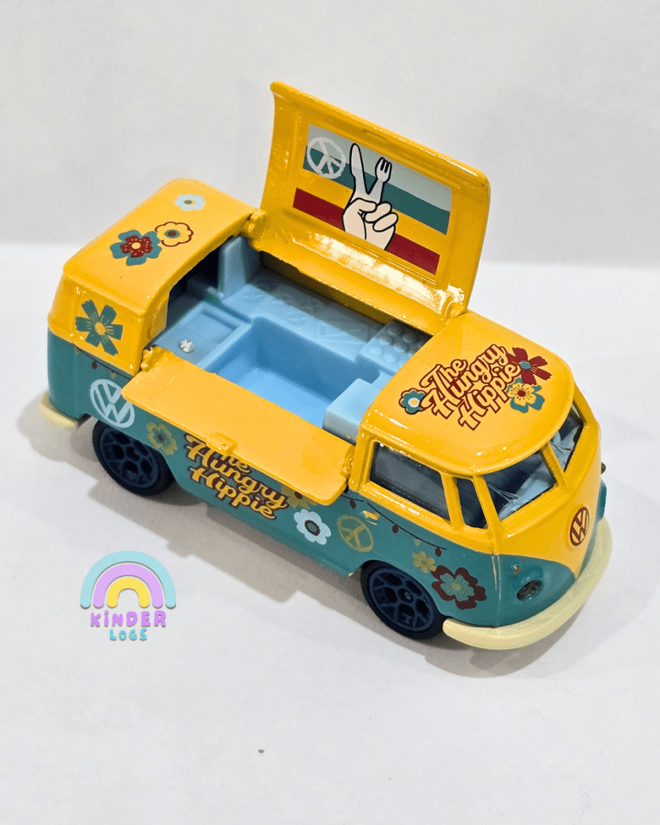 Majorette Volkswagen T1 Bus - The Hungry Hippie - With Metal Box (Uncarded) - Kinder Logs