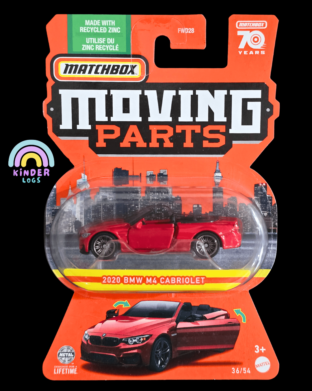 Matchbox Moving Parts 2020 BMW M4 Cabriolet (Imported) - Kinder Logs