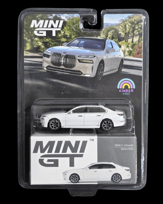 Mini GT BMW i7 xDrive60 - Mineral White - Blister Pack - Kinder Logs