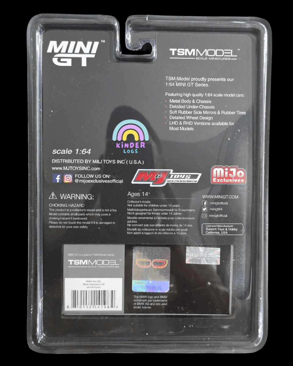 Mini GT BMW M4 CSL - Black Sapphire - Mijo Exclusives - Kinder Logs