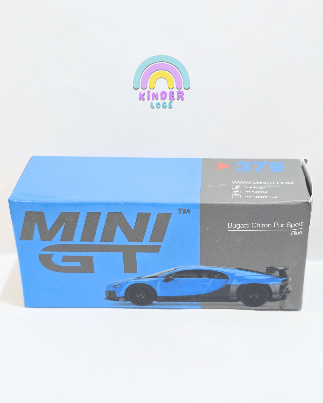 Mini GT Bugatti Chiron Pur Sport (Blue) - Damaged Box - Kinder Logs
