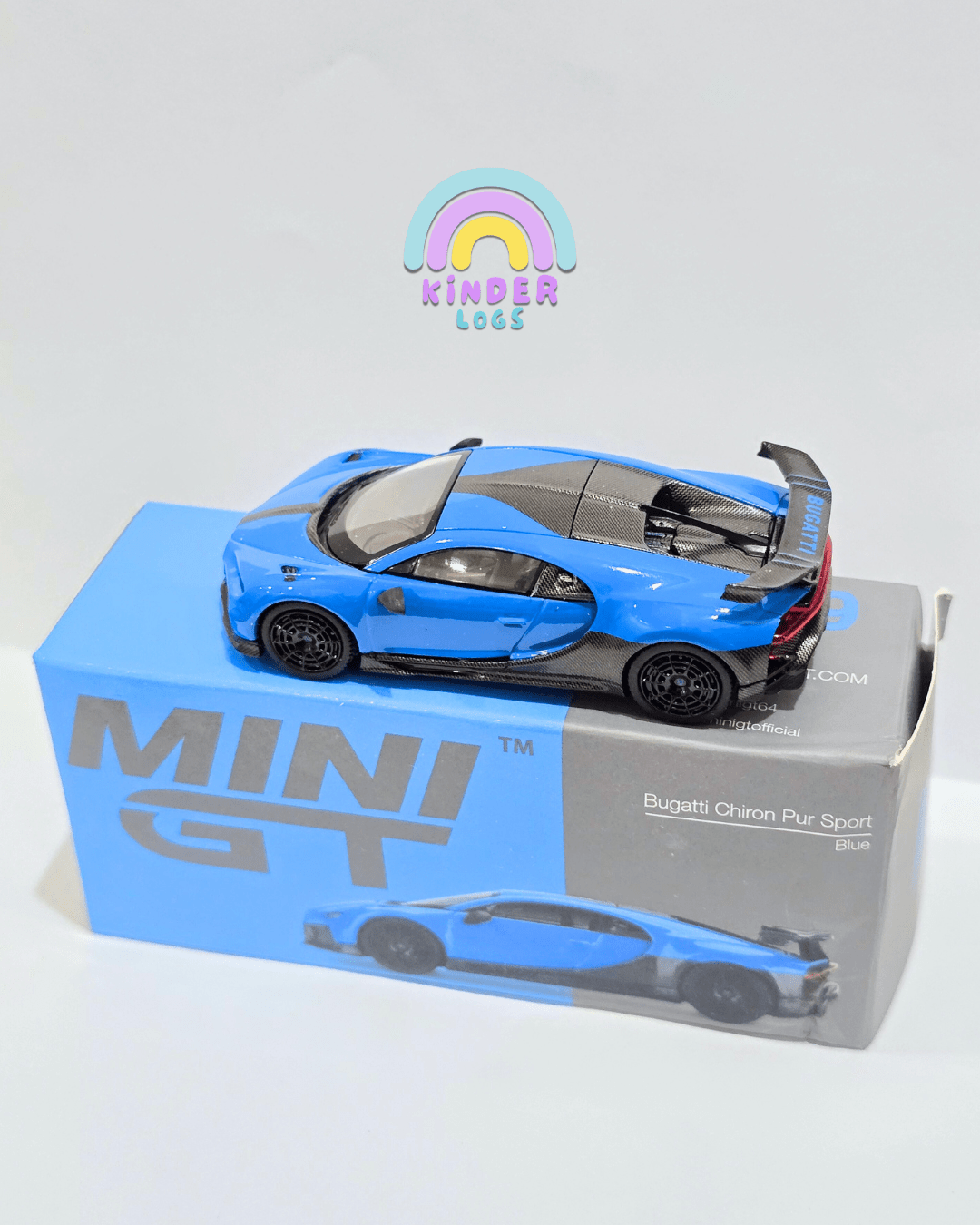 Mini GT Bugatti Chiron Pur Sport (Blue) - Damaged Box - Kinder Logs