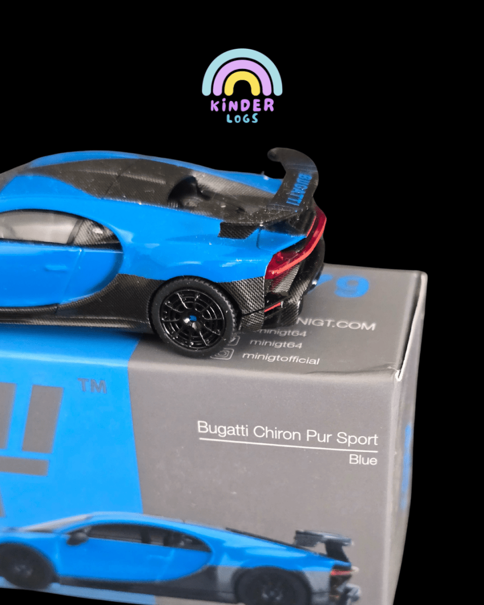 Mini GT Bugatti Chiron Pur Sport (Blue) - Open Box - Kinder Logs