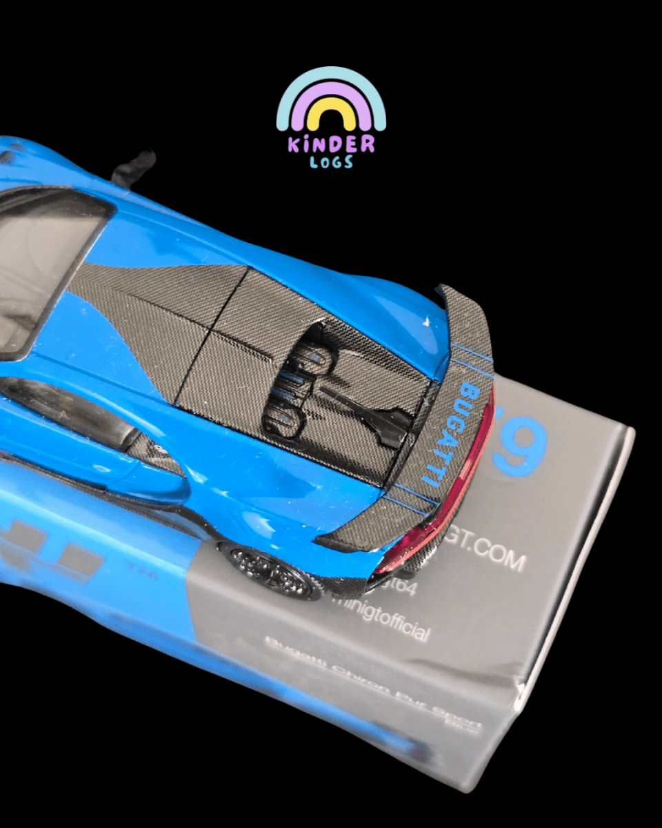 Mini GT Bugatti Chiron Pur Sport (Blue) - Open Box - Kinder Logs