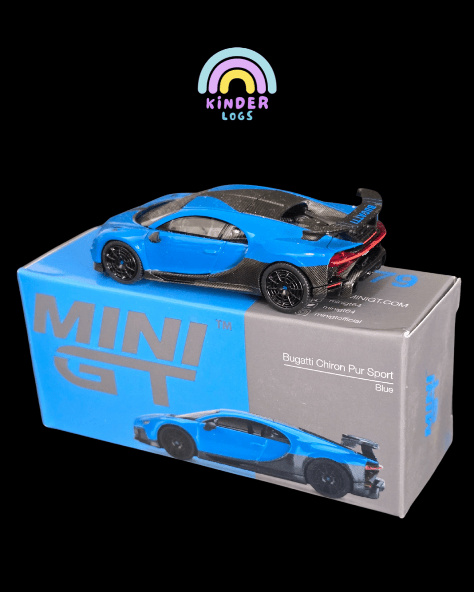 Mini GT Bugatti Chiron Pur Sport (Blue) - Open Box - Kinder Logs
